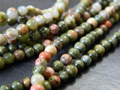 Unakite Beads: Natural Earthy Colors (4mm Round Strand, 18-inch) - Thumbnail 2