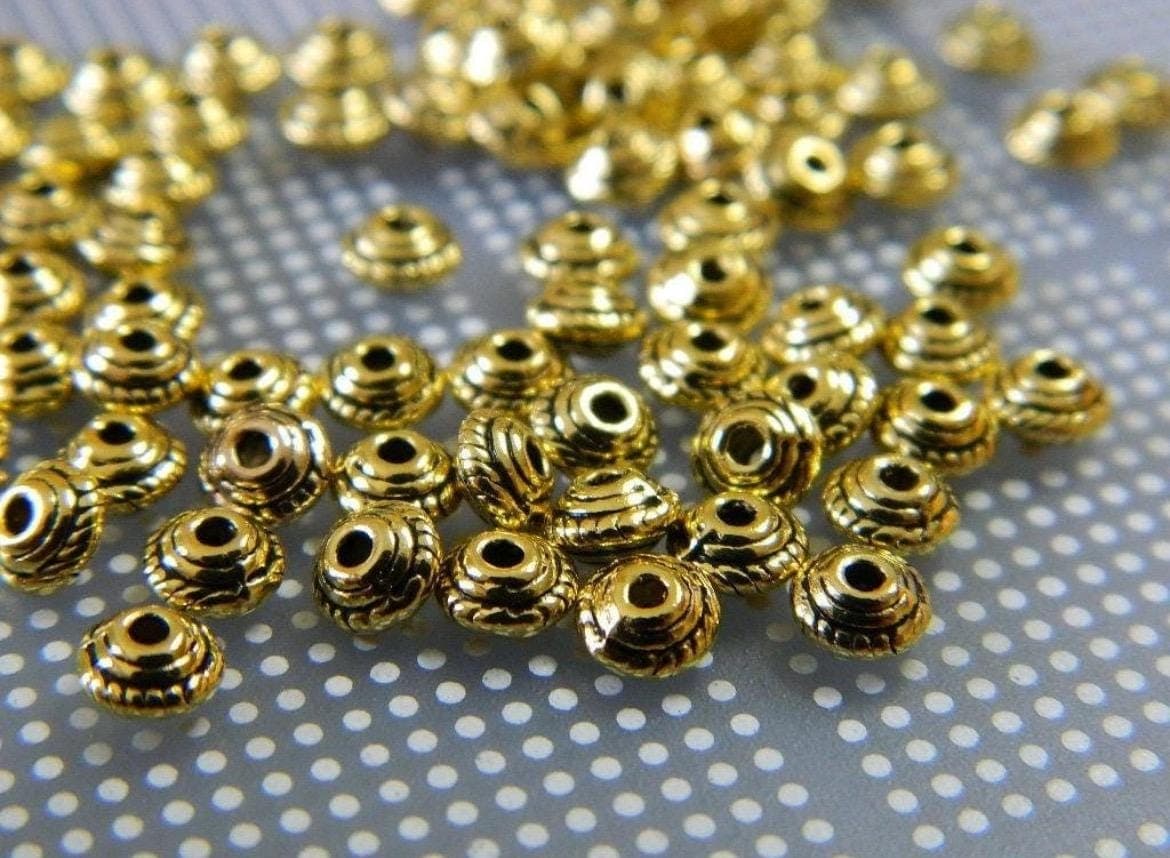 Antique Copper Lantern Beads | 6mm Pewter Metal Spacer Beads - Thumbnail 5