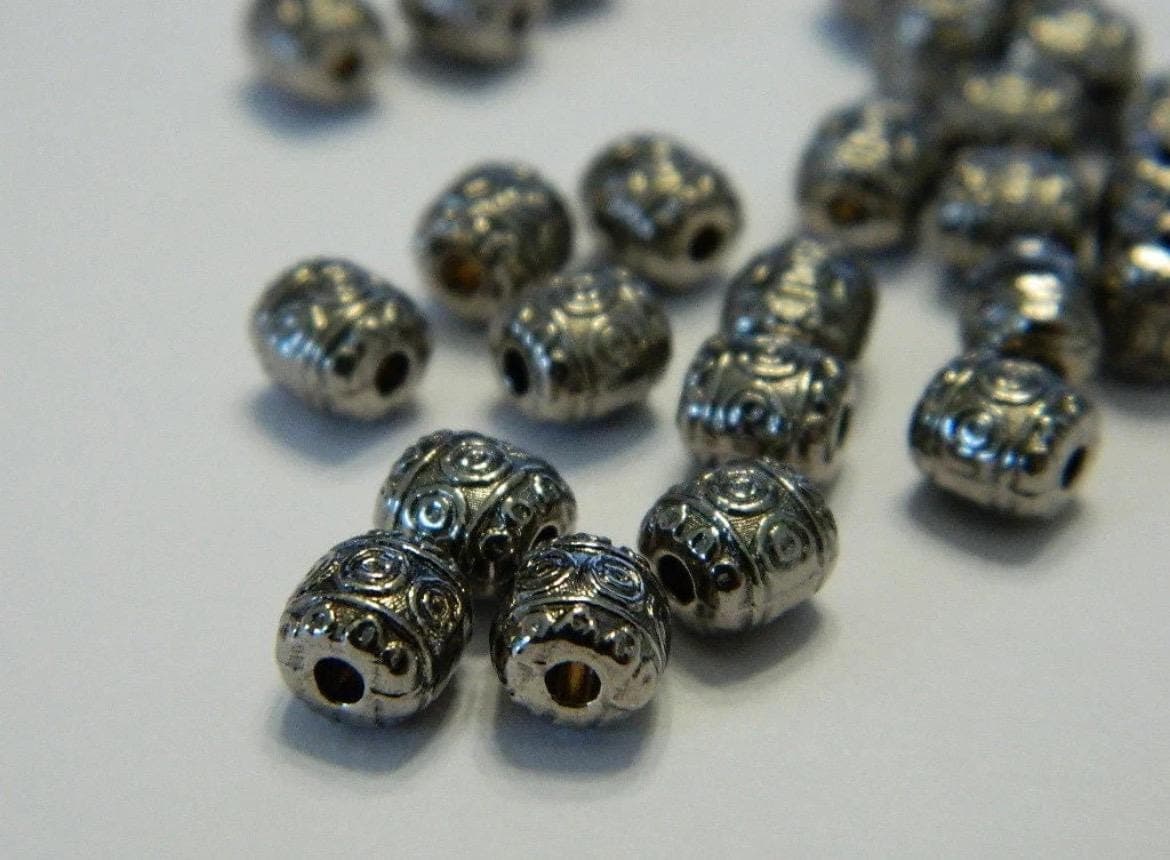 6MM Gunmetal Anti-Silver Pewter Barrel Spacer Beads- Metal Pewter Tibetan Style - Thumbnail 5