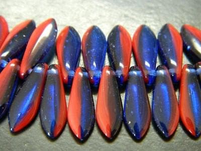 Boho Glass Dagger Beads: Red and Blue Czech Jewelry - Thumbnail 4