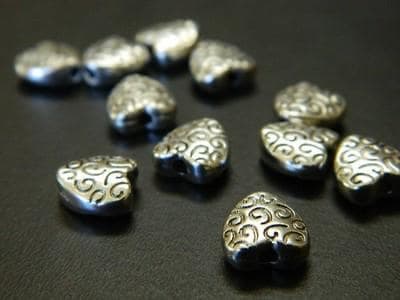 Tibetan Style Heart Spacer Beads, Silver Alloy (50pcs) - Image 1