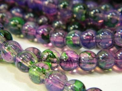 Purple Green Faux Opalite Beads - 6mm Smooth Round Glass - Thumbnail 6