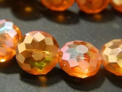 Orange Starburst Crystal Beads, Flat Round, Rainbow Faceted (14mm) - Thumbnail 8