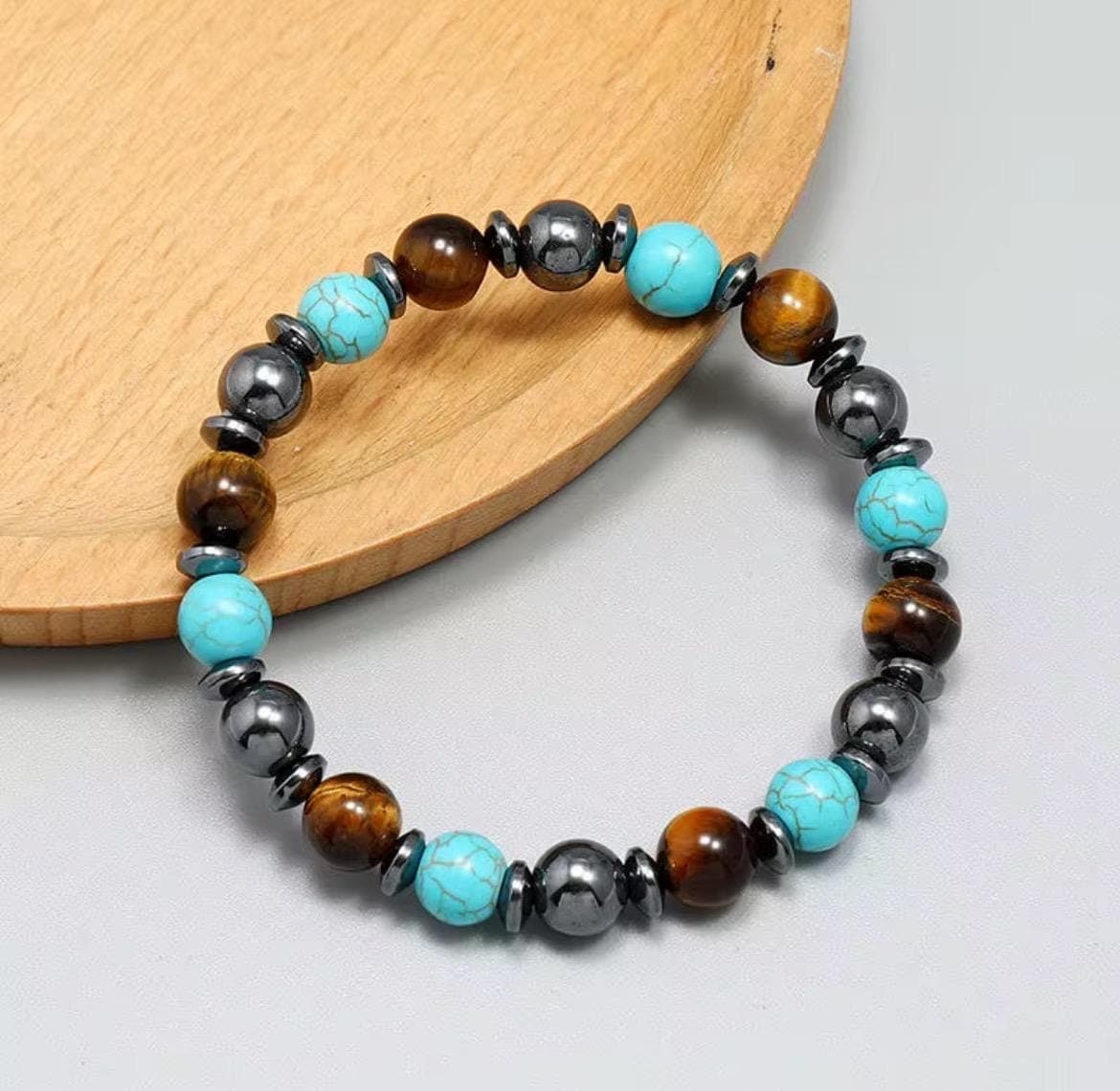 Triple Protection Gemstone Bracelet – Handmade Hematite, Turquoise & Tiger Eye - Thumbnail 6