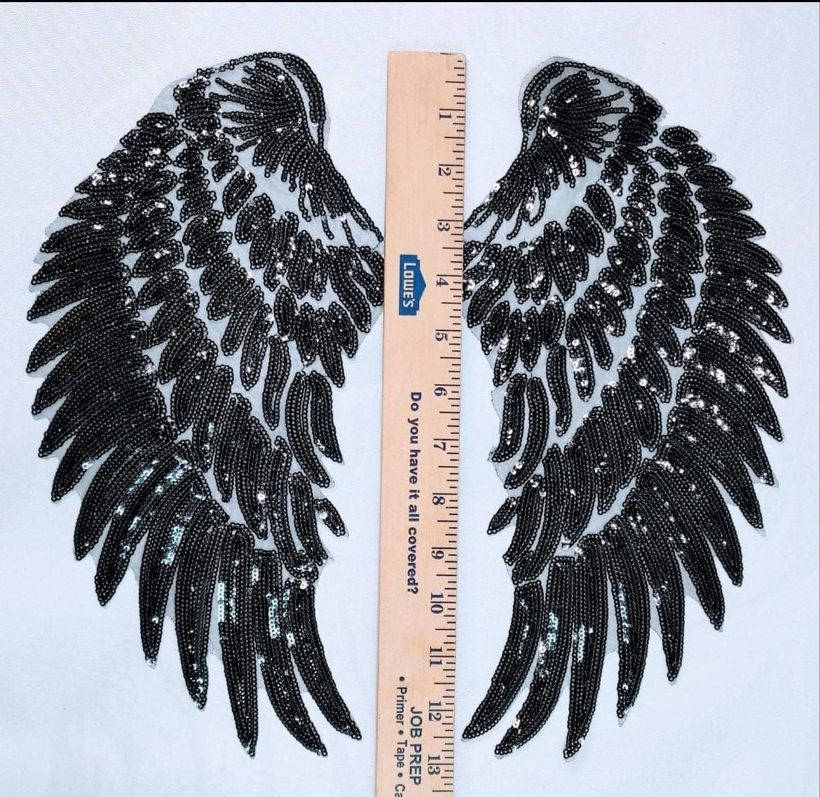 Black Sequin Angel Wings Patch: Large Embroidered Iron-On - Thumbnail 3