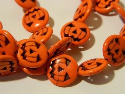 Jack O Lantern Beads: Fall Pumpkin Jewelry Supplies (15mm Orange Howlite) - Thumbnail 10