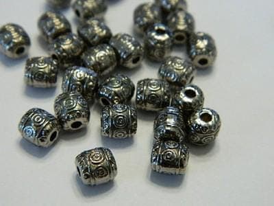 Tibetan Barrel Spacer Beads - Gunmetal Pewter, 6mm 50 beads - Thumbnail 2