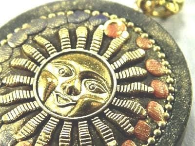 Bali Amulet Necklace 44 mm- Round Sandalwood with Brass Accents - Image 1