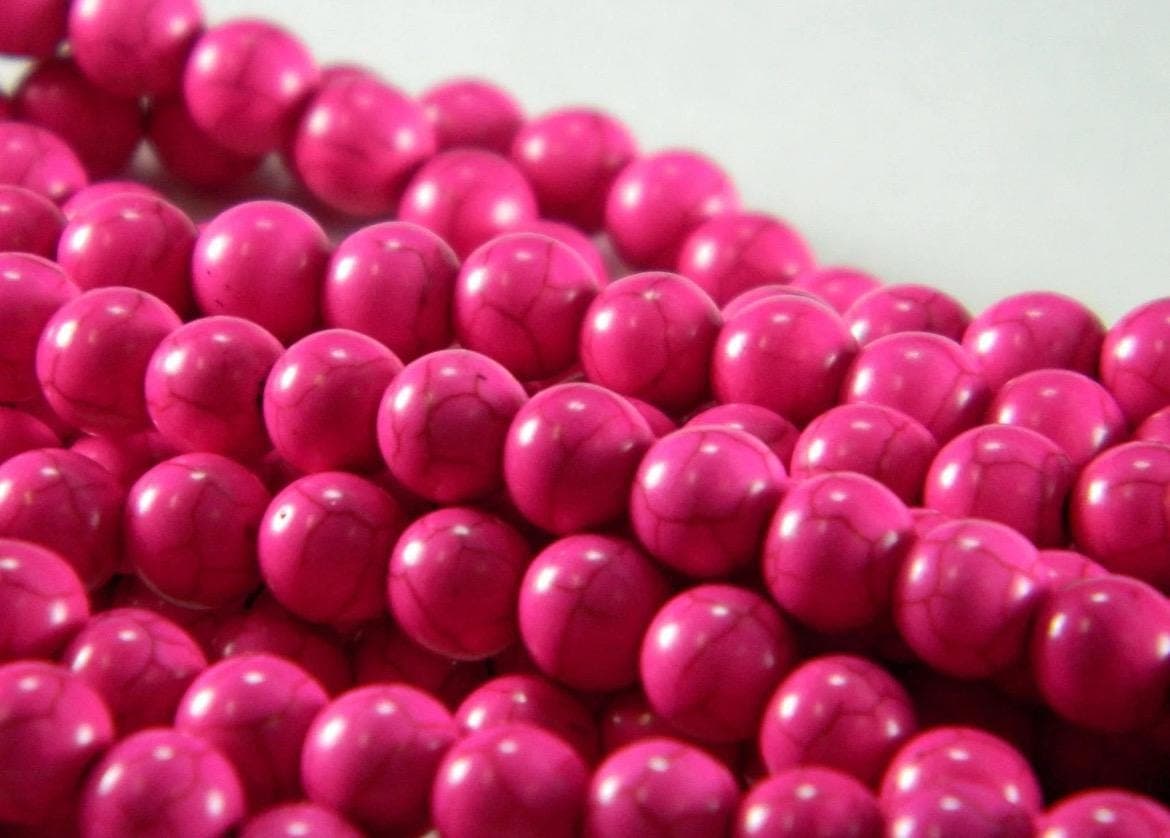 8mm Hot Pink Howlite Beads - 18" Strand - Thumbnail 7