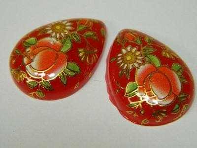 Floral Glass Cabochons: Vintage Red Prints (Teardrop, 3pcs) - Thumbnail 5