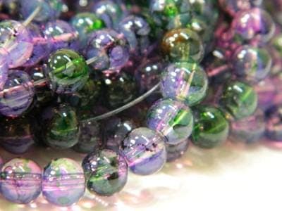 Purple Green Faux Opalite Beads - 6mm Smooth Round Glass - Thumbnail 4