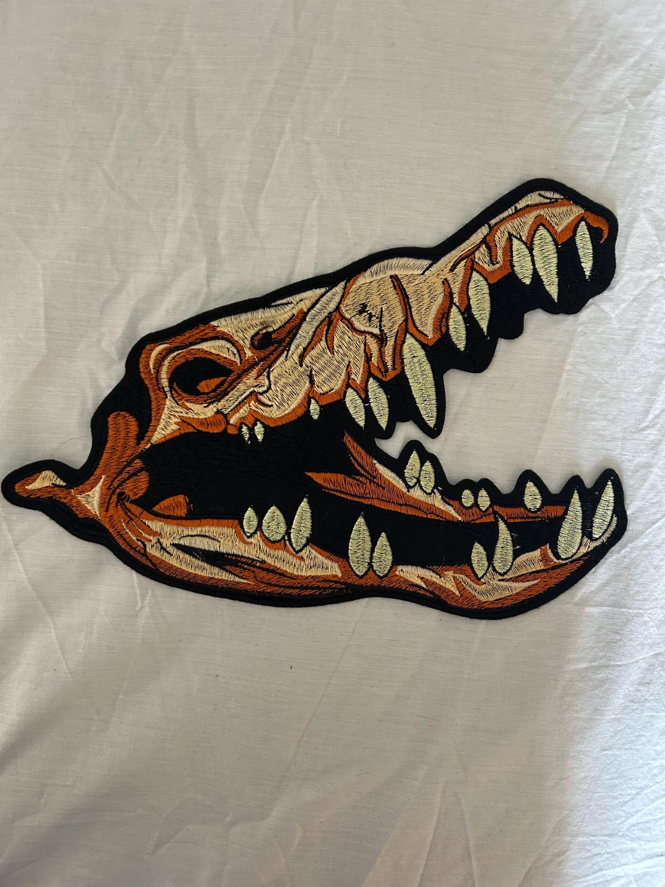 Ferocious Crocodile Skull Embroidered iron on patch 8”x12” - Image 1