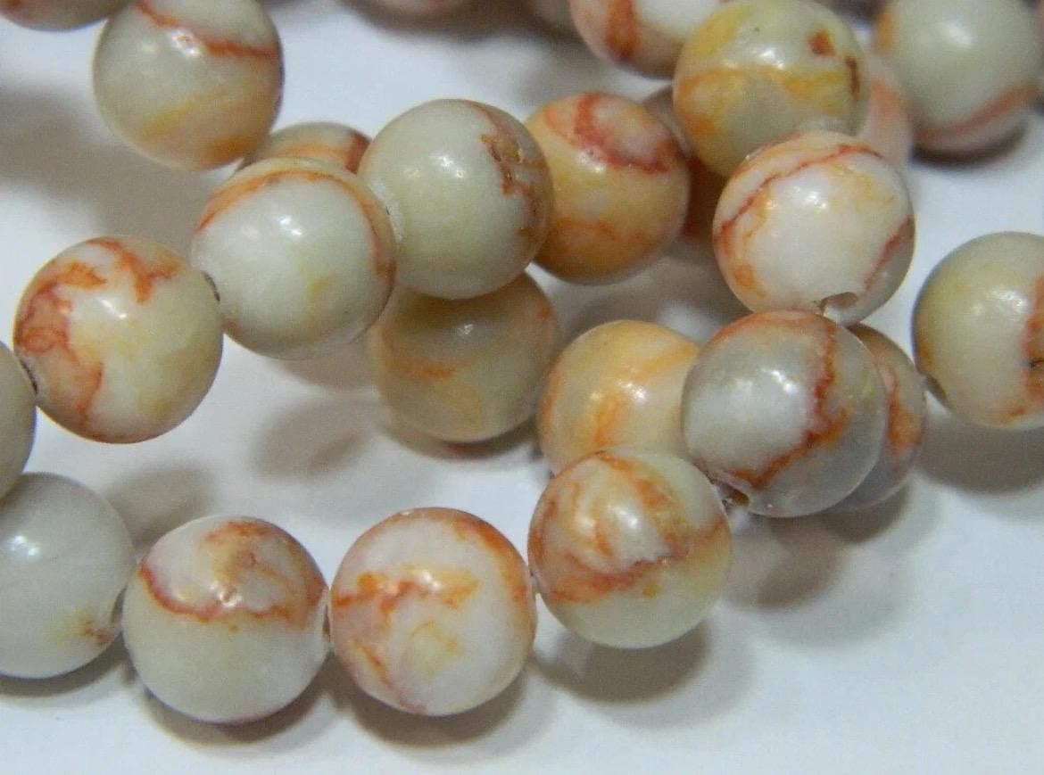 Dragon Vein Jasper Beads, Red Orange Veining, Jewelry Making - Thumbnail 8