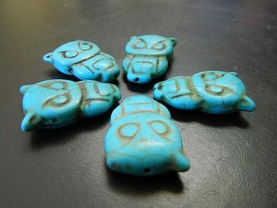 4 Owl Beads: Turquoise Synthetic Howlite (Large 30mm Focal) - Thumbnail 4