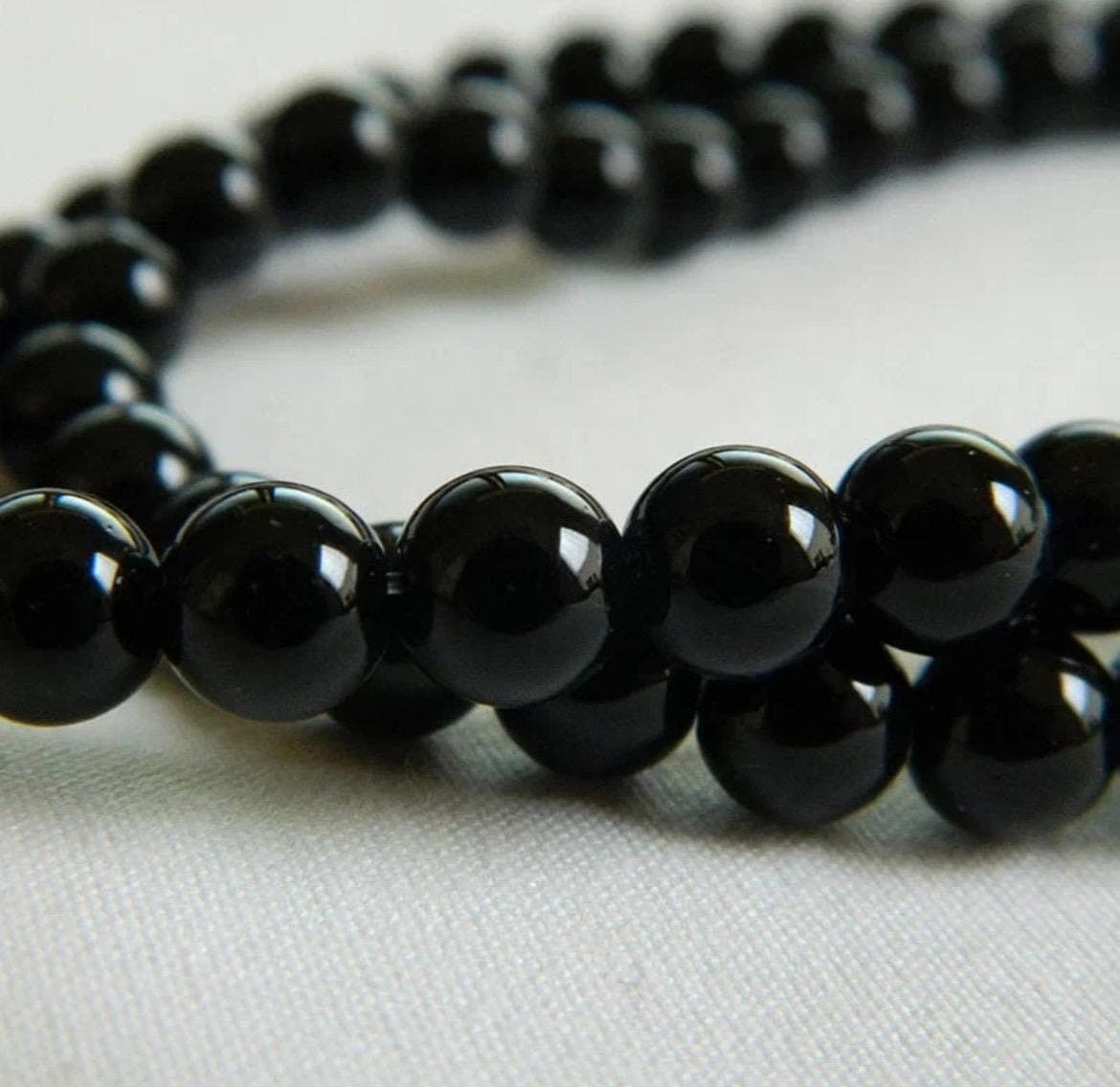 6mm West African Black Obsidian Gemstone Beads, Jewelry Making - Thumbnail 4
