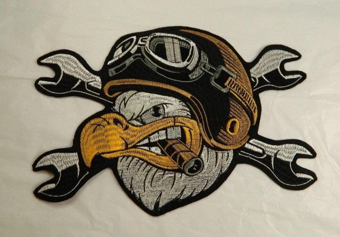 Large Motorcycle Eagle Iron on Embroidery Patch - Thumbnail 3