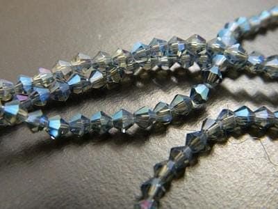 Faceted Glass Beads: Marine Blue 3mm Bicone - Rainbow Finish Strand - Thumbnail 6