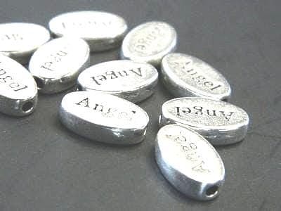 Angel Oval Beads:50 Antiqued Silver Metal - 13mm Craft Spacers - Thumbnail 2