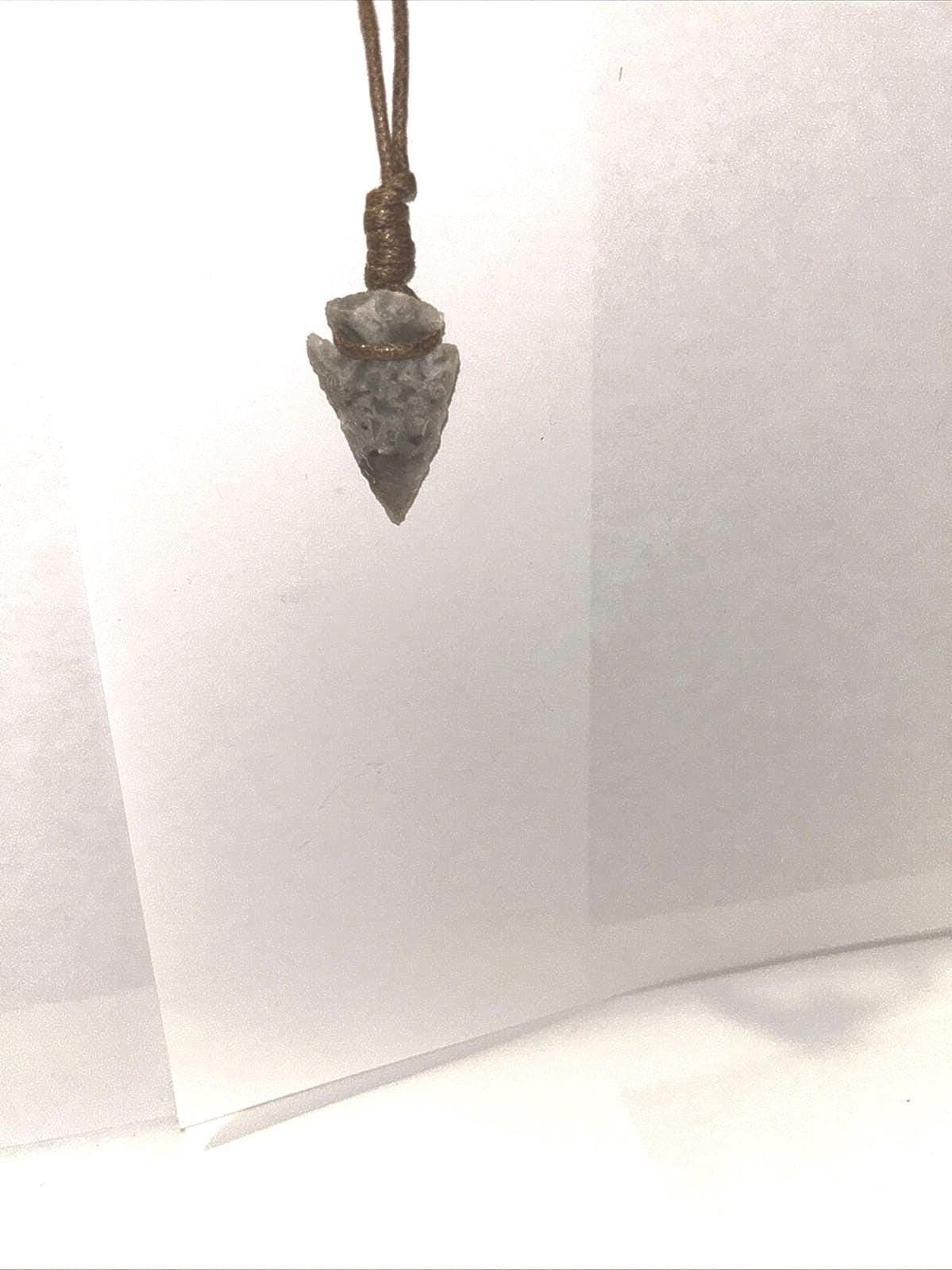 Arrowhead Pendant Necklace: Gray Chert Stone, Earth Tones - Thumbnail 2