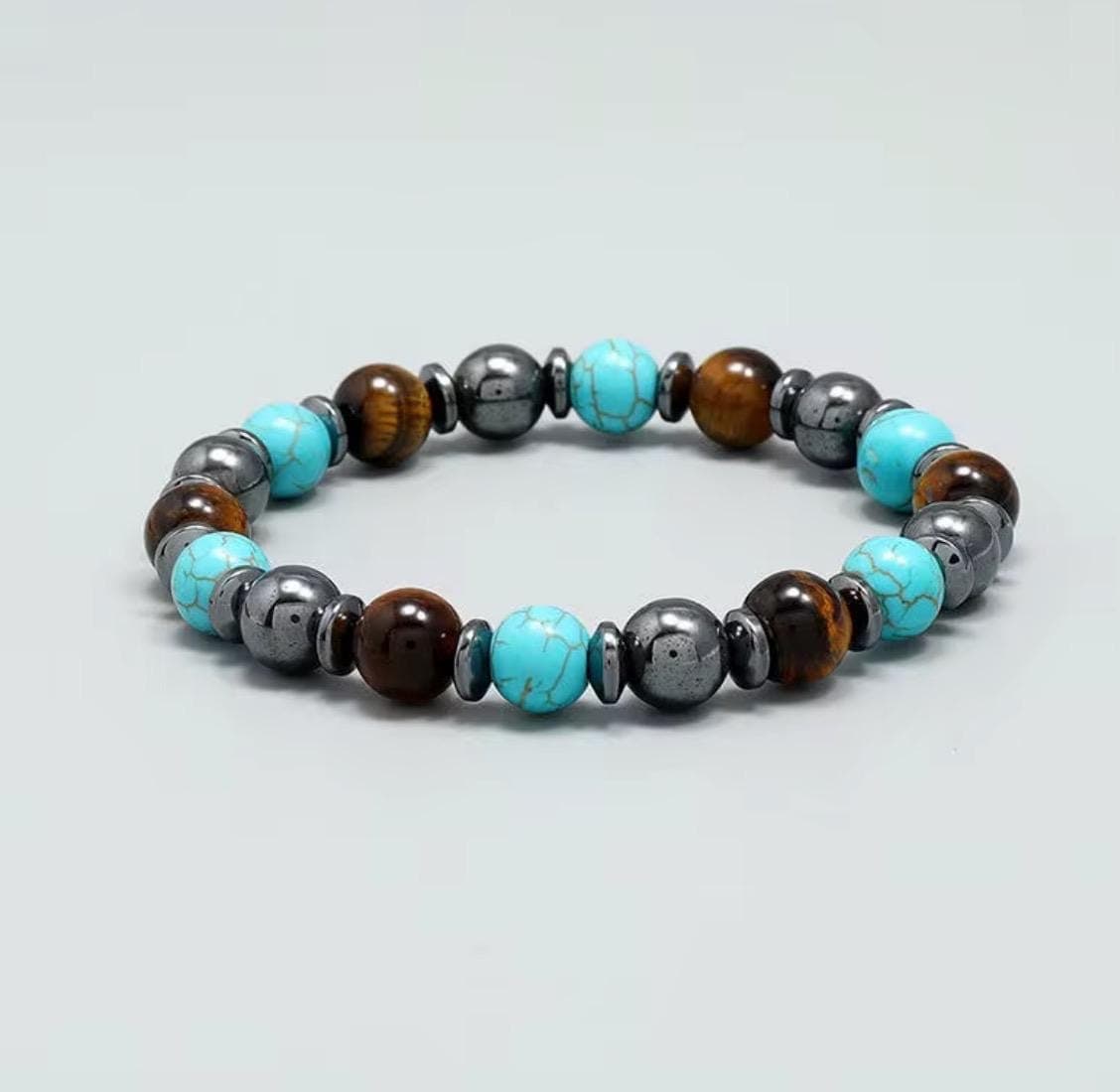 Triple Protection Gemstone Bracelet – Handmade Hematite, Turquoise & Tiger Eye - Thumbnail 2
