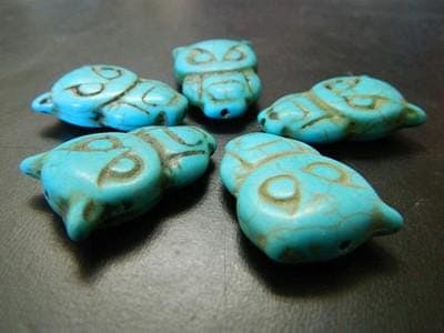 4 Owl Beads: Turquoise Synthetic Howlite (Large 30mm Focal) - Thumbnail 6