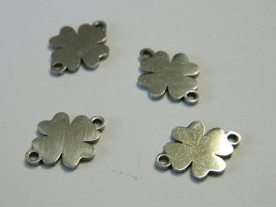 Four Leaf Clover Beads, Silver Tone Stainless Steel 10 per order (15.5mm Jewelry Links) - Thumbnail 3