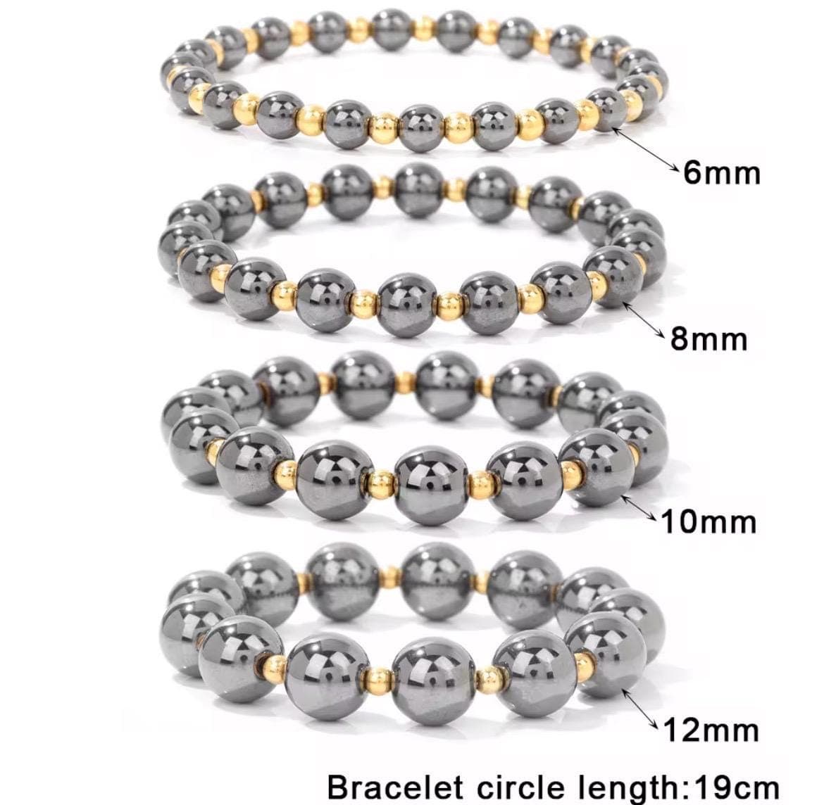 Natural Pyrite Stone Beaded Stretch Bracelet, Unisex - Thumbnail 7