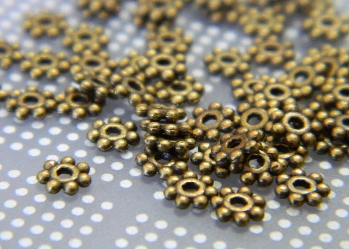 4.5mm Bronze Tibetan Style Daisy Spacer Beads, Metal Flower Bead Spacers, Jewelry Making Supplies - Thumbnail 8