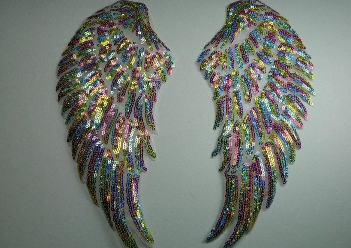 Gold Sequin Angel Wings Embroidery Patch - Iron On Back Patch (32x30cm) - Thumbnail 7