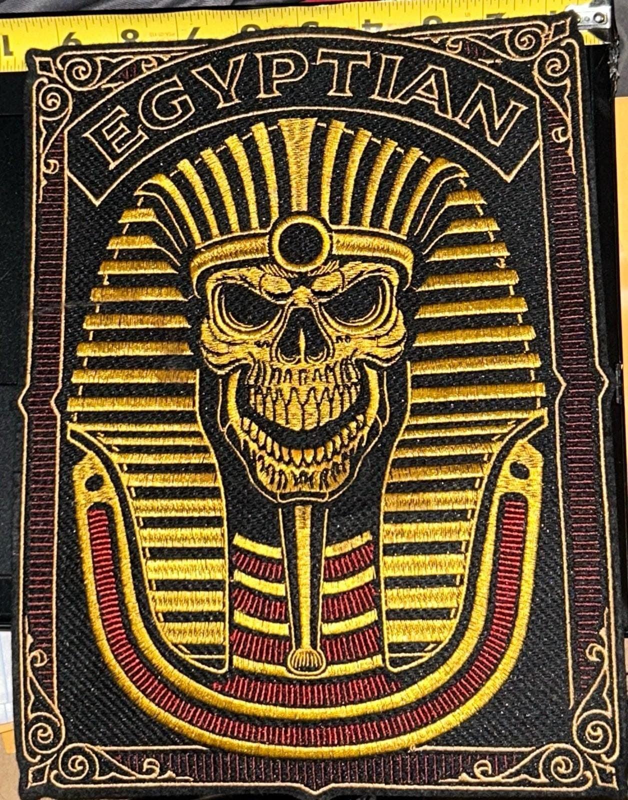 Egyptian Skull Iron-On Patch - Embroidered for Jackets and Bags - Image 1