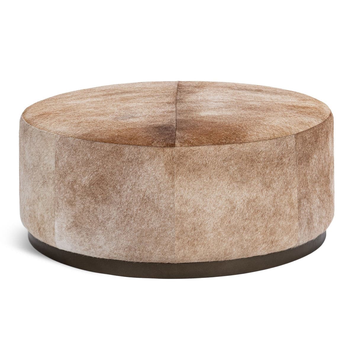 Round Natural Hide Ottoman - Thumbnail 2