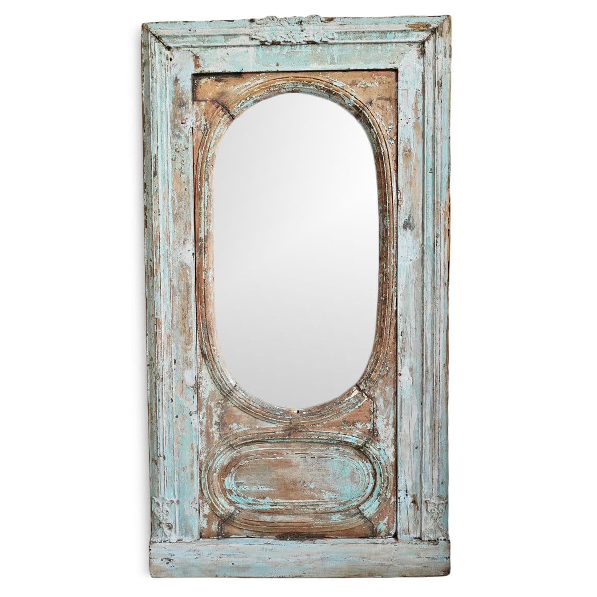 Antique Jodhpur Pale Blue Window Mirror - Thumbnail 2