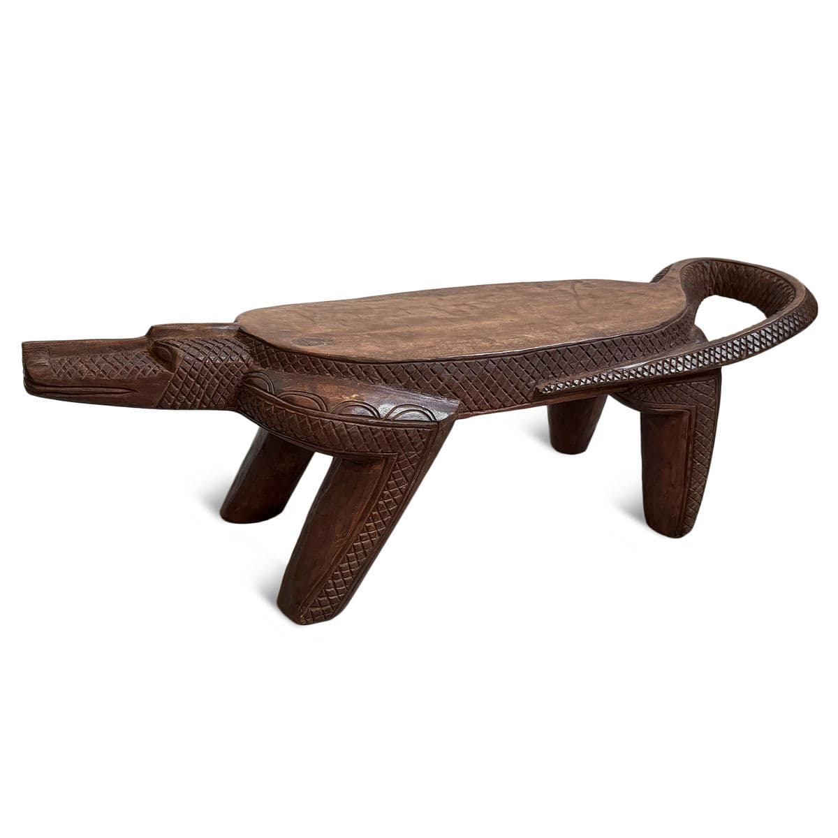 Vintage Mali Wood Lizard Stool Bench - Thumbnail 2