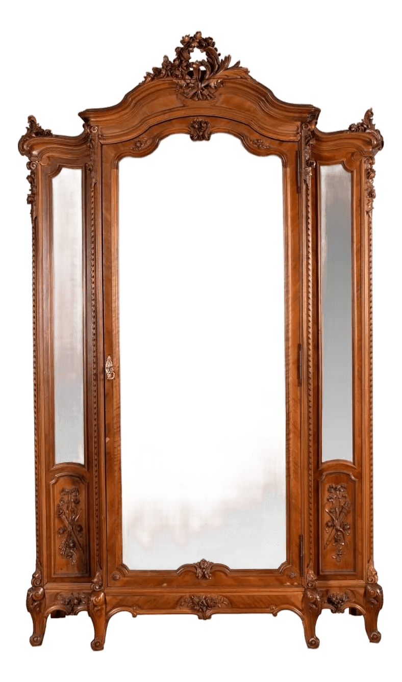 Monumental 19th Century French Fruitwood Louis XV Mirrored Armoire - 105" Tall X 60" Wide - Thumbnail 2