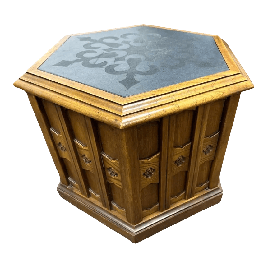 Jim Peed Drexel Esperanto Hexagon Table With Slate Top - 1960s Spanish Revival - Thumbnail 2