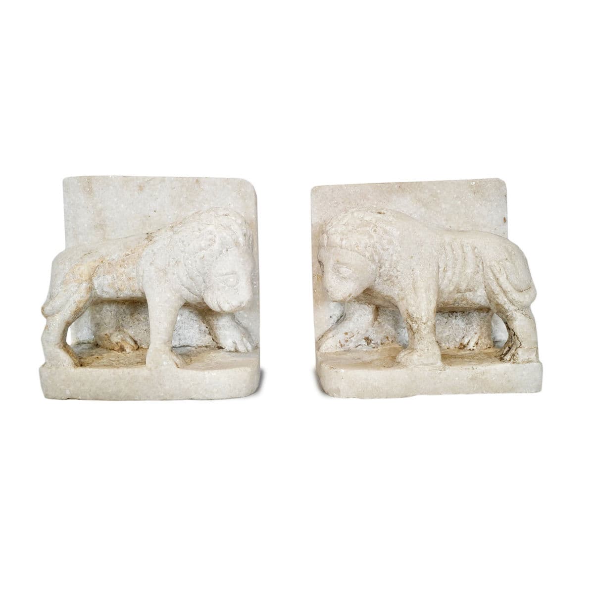 Pair of White Marble Standing Lion Bookends - Thumbnail 2