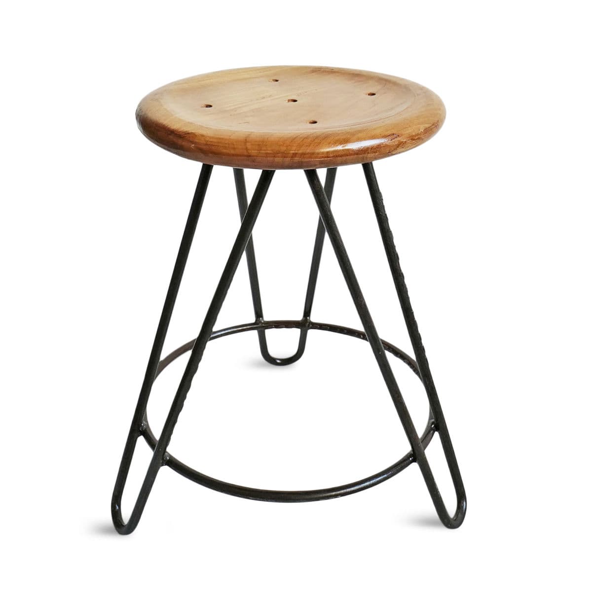 Teak Frisbee Iron Stool - Thumbnail 2
