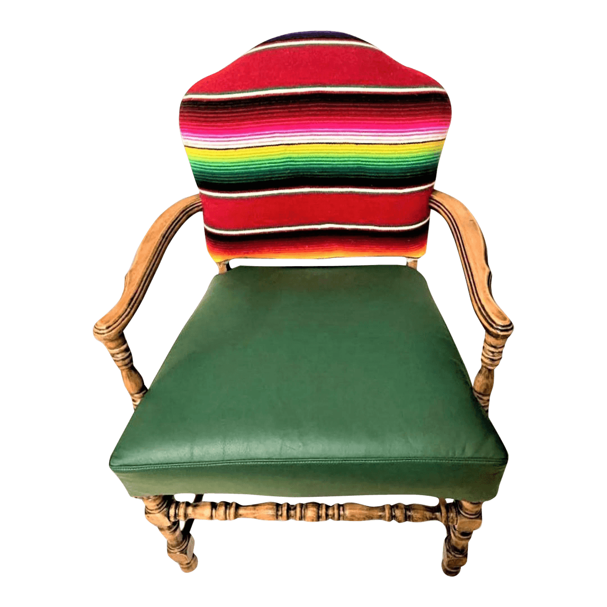 Early 20th Century Spanish Revival Arm Chair With of Colorful Sarape and Italian Leather Upholstery - Thumbnail 2