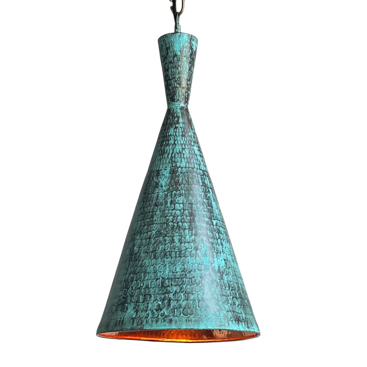 Hammered Copper Cone Verdigris Pendant Light - Thumbnail 2