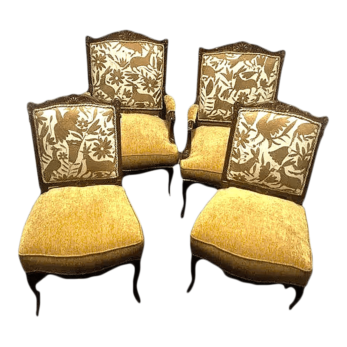 'Empress Carlota' 19th Century Antique French Chairs Reupholstered With Otomi Hand Embroidery - Set of 4 - Thumbnail 2