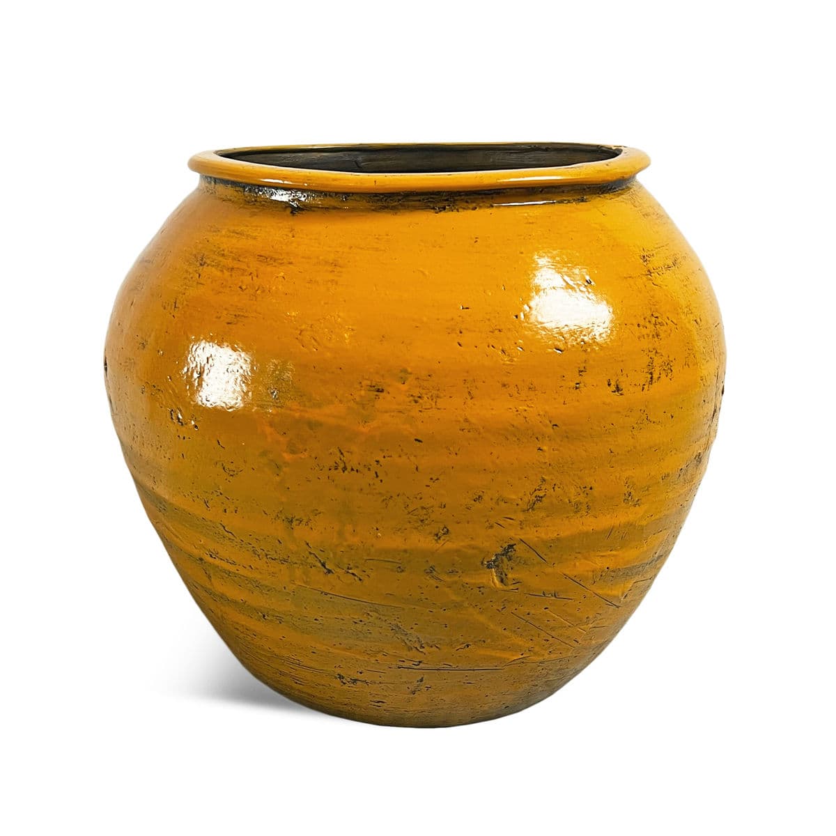 Vintage Yellow Glaze Terra Cotta Pot - Thumbnail 2