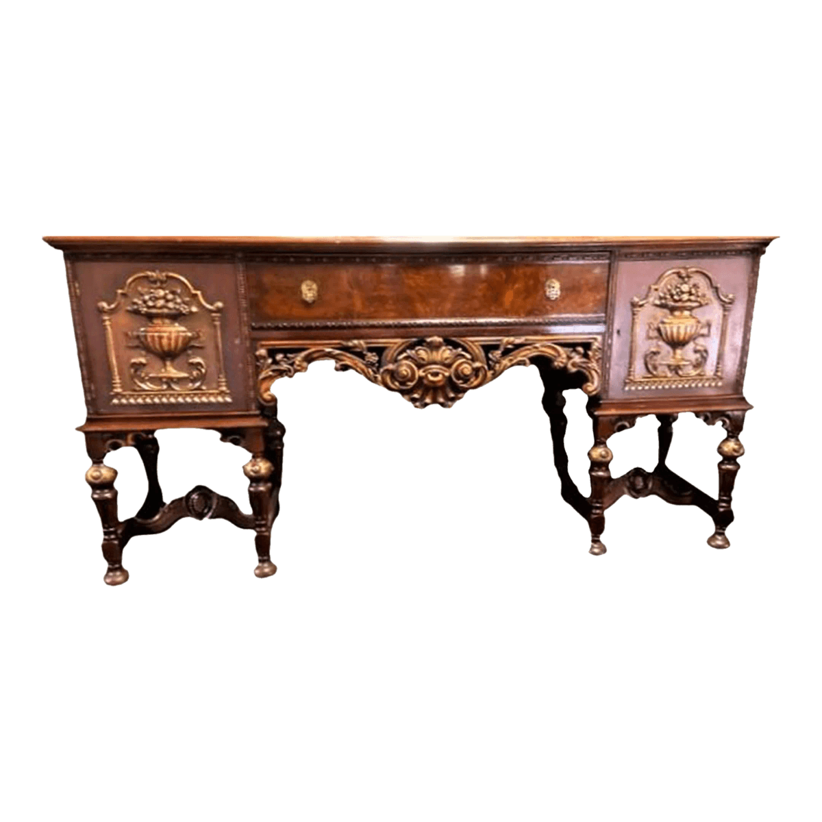 Al Capone's Chicago Era Antique Spanish Revival Walnut and Burlwood 78" Sideboard - 1920s - Thumbnail 2
