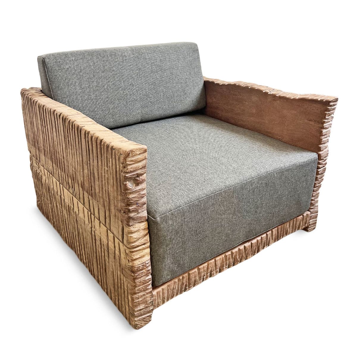 Rustic Modern Teak Heather Cube Club Chair - Thumbnail 2