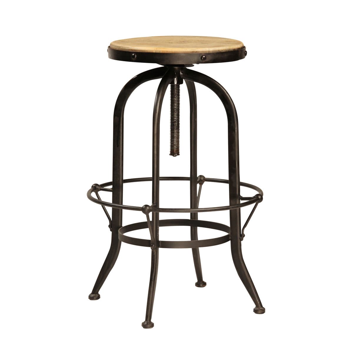 Wood & Iron Round Adjustable Stool - Thumbnail 2