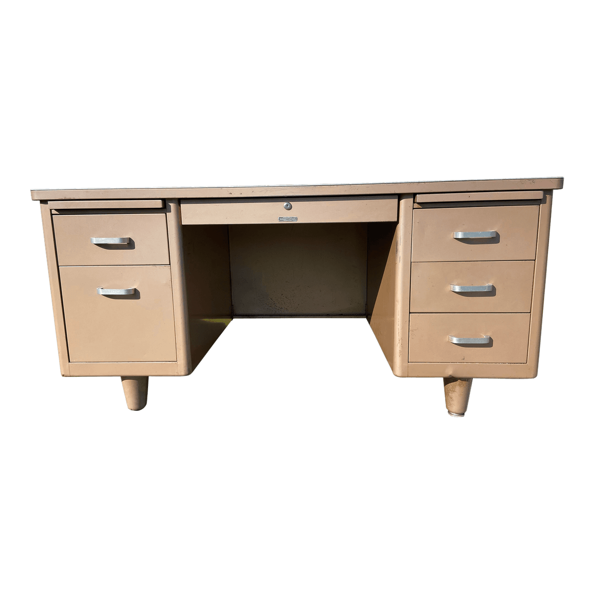 1960s McDowell & Craig Vintage Mid Century Modern Metal Tanker Desk - Thumbnail 2