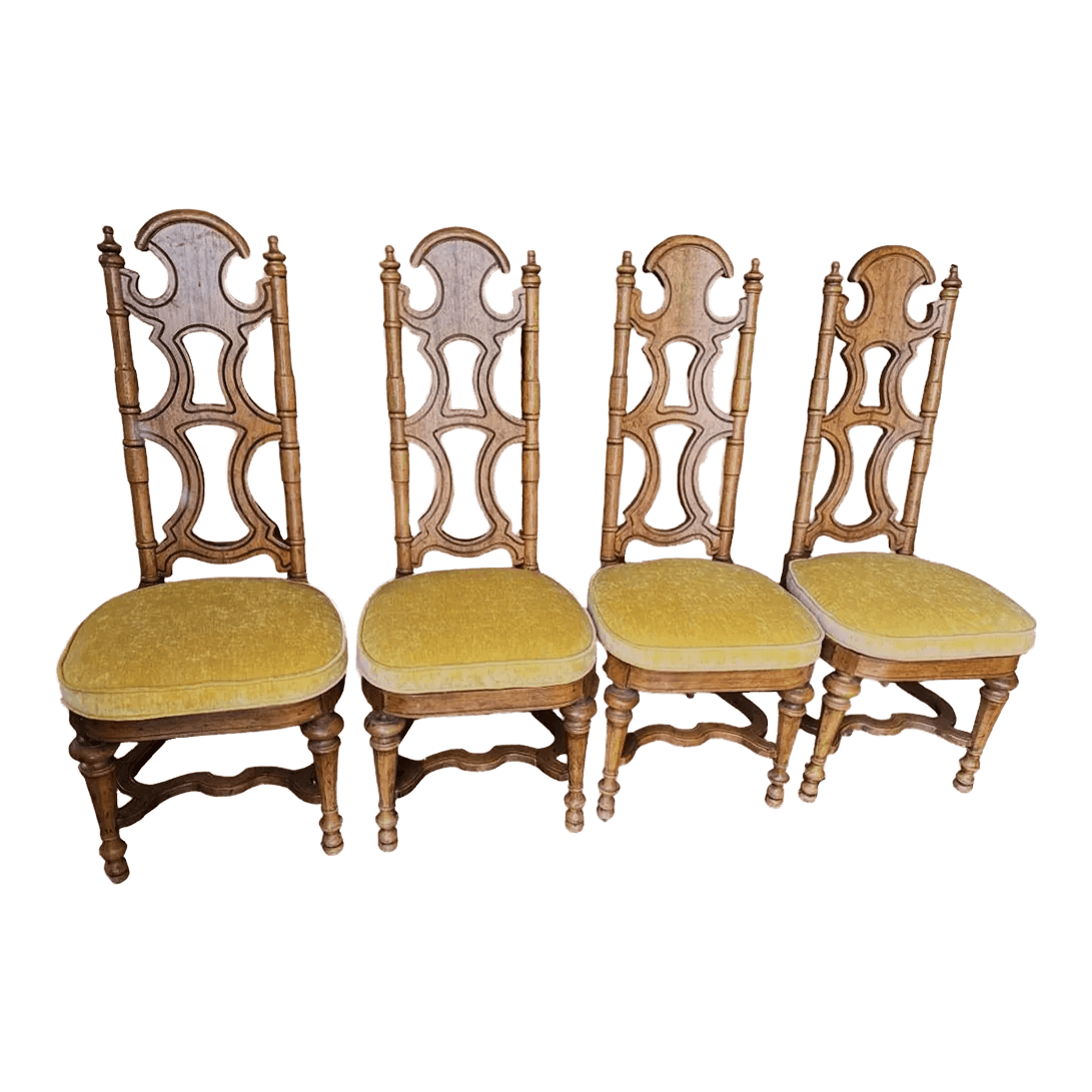 Jim Peed Drexel 1960s Spanish Style Pecan Wood Dining Chairs - Set of 4 - Thumbnail 2