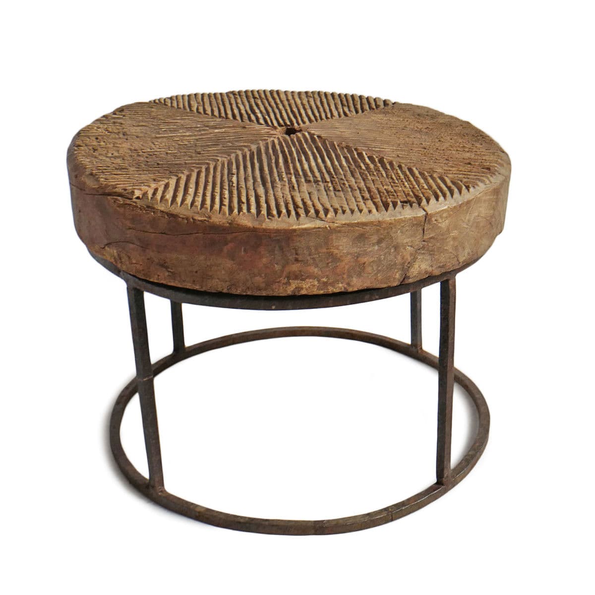 Old Wood Wheel Side Table - Thumbnail 2