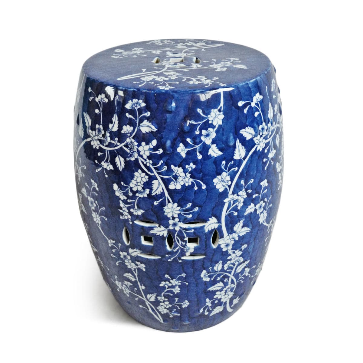 Indigo Blue Floral Ceramic Stool - Thumbnail 2