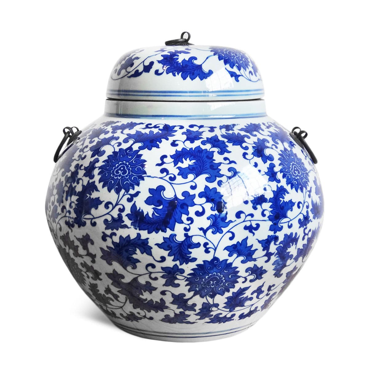 White & Blue Ceramic Urn w/Lid - Thumbnail 2