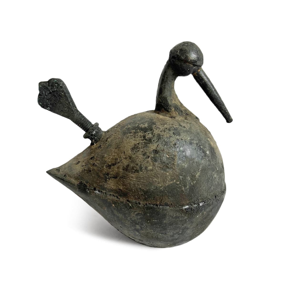 Antique India Bronze Bird Oil Pot - Thumbnail 2